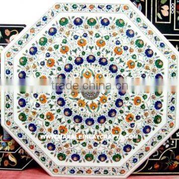 White Marble Pietra Dura Dining Table Top