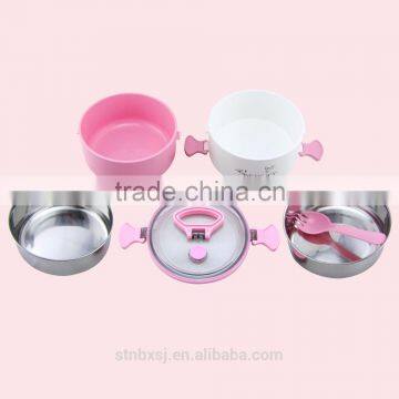 1.2L Round Shape SS Two Layers Keep Warm Lunch Box With Handle photo-5