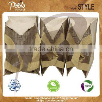2017 Designer PP Laminated Jute Tote Bag With Web Handle Set of Three Bag photo-2