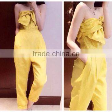 elegant tube top yellow jumpsuits for women 2016