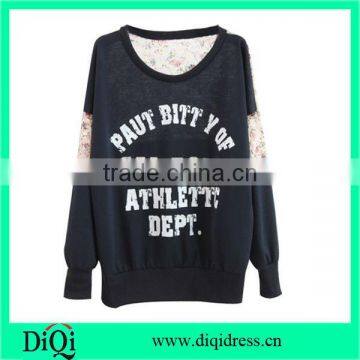 Floral Lace Panel Letters Print Navy Sweatshirt women fahsion sweatshirts