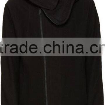 Long sleeve hoodie Structural wire at hood perimeter Asymmetrical zip closure Welt side pockets Rib knit cuffs and hem