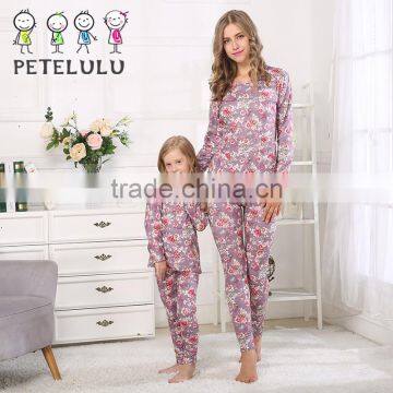 Europe Size Crimson Lake Flowers Slim Fit Pyjamas Mother Daughter Dress Clothes