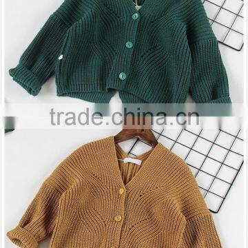 2-7 Years New 2017 Wholesale Autumn Full Sleeves Knitted Solid Color Kids Girls Jackets photo-2