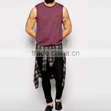 New Design 100% Cotton Custom Pocket Blank Tank Top for Men photo-4