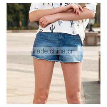 Runwaylover EY0620P High Waist Denim Shorts 2017 Summer Wholesale Women Sexy Light Acid Wash Distressed Denim Shorts