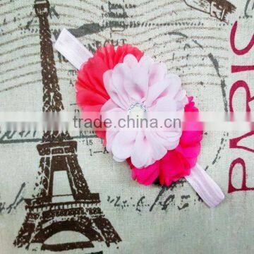 Boutique Chiffon Chic Flower Covered Headbands Beaded Pearl and Rhinestone Buttons photo-5