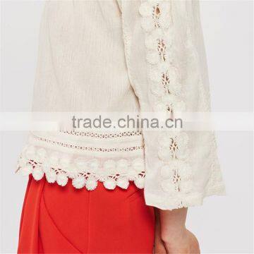 Factory Direct Sale Boho Style off Shoulder Crochet Long Sleeve Female Tops photo-5
