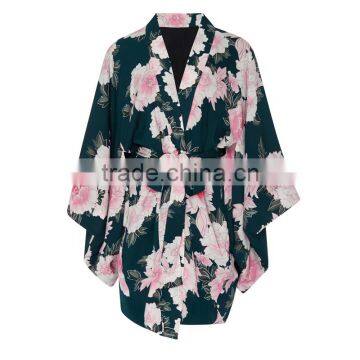 Oriental Japanese Design Full Sleeve Chiffon Kimono Floral Bridesmaid Robe photo-4