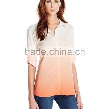 Women's Dip Dye Roll Sleeve Gradient Top Shirt Clothes photo-2