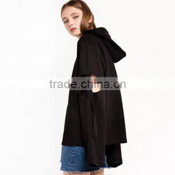 Spring Womens Pullover Black Cool Hollowed-out Hoodies With Hood photo-3