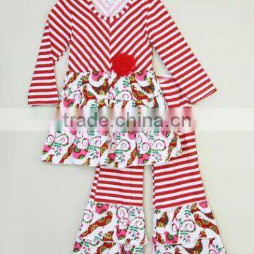 new style red stripe floral handmade children clothes sets