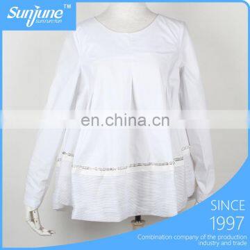 Ladies Round Neck Plus Size Flower Shape Woman Cotton Shirt