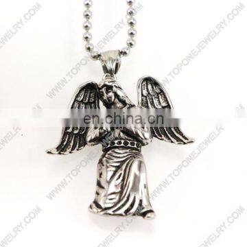 Large angel wings goddess stainless steel necklace pendant