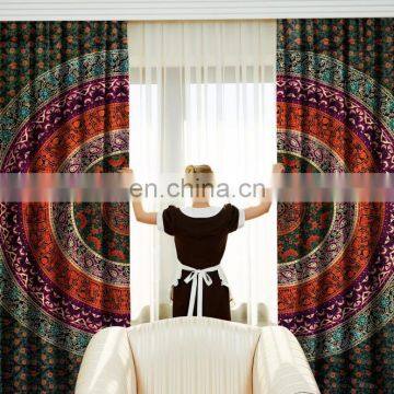 Indian Latest Green Floral Mandala Wall Drapery Curtain set Cotton Boho Drapes Window Decor Curtain Set