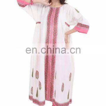Women Cotton Block Printed Long Dress Casual Designer Sexy Tunic photo-4