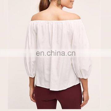 Top Sell Latest Fashion Design 3/4 Sleeve Casual off Shoulder Lady Cotton Blouse photo-2
