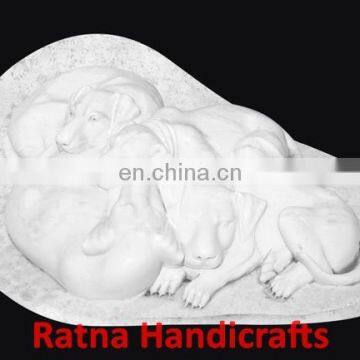 Animal Figure in White Marble Statue D002 Carved Dogs