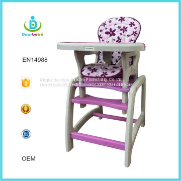 EN14988 Ningbo Dearbebe Multi-functional Child Highchair Plastic Kids Table and Chair Baby High Chair