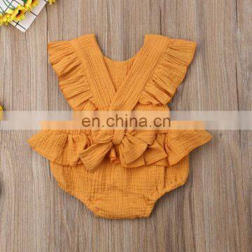 2019 Summer Line Cotton Ruffle Sleeve Baby Romper Newborn Romper Sleeveless Baby Solid Romper Bodysuit photo-6
