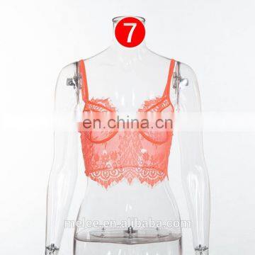 Women Sexy Solid Lace Transparent See Through Short T Shirt Spaghetti Strap Tops Camis photo-7