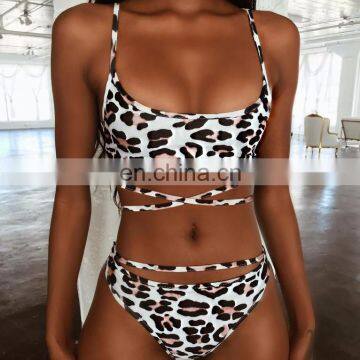 2019 Women Sexy Leopard Thong Bikini Push Up Beachwear Padded High Waist Swimsuit Swimwear Women Biquini