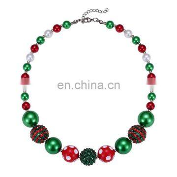 Christmas Girl Colorful Necklace Green Red Chunky Bubblegum Beads Necklace New Year Gift