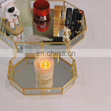 Makeup Luxury Perfume Table Wedding Metal Decorative Ornate Perfume Gold Mirror Vanity Dresser Tray