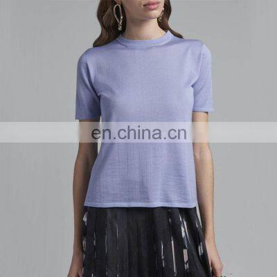 Women Summer Short Sleeve Silk Cashmere Blended Knitted T-Shit