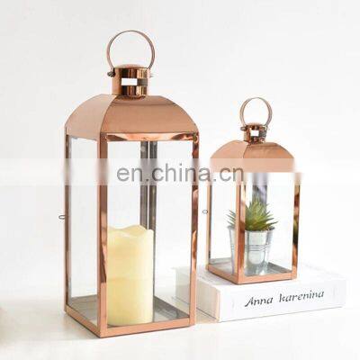 Christmas Decor with String Lights Metal Gold Stainless Steel Lantern