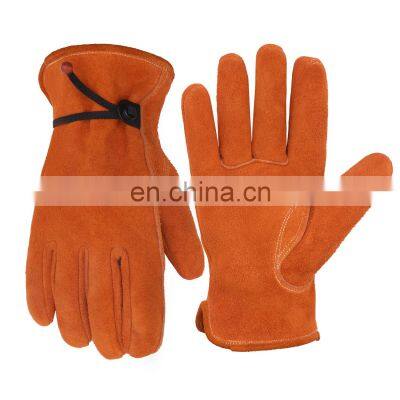 Handlandy orange split deerskin fire resistance construction safety leather hand working gloves for men and women