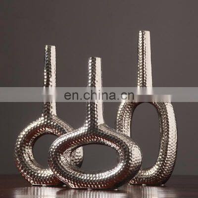 Moder Luxury Golden Ceramic Home Decor Silver Plated Hollow Donut Flower Vase for Living Room Decoration photo-5