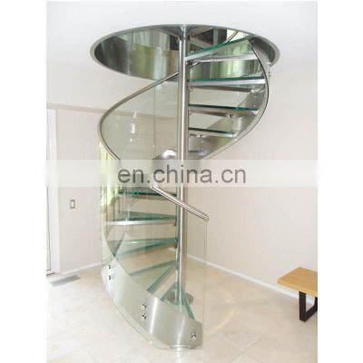 Where to buy custom stair case, stainless steel glass treads spiral staircase