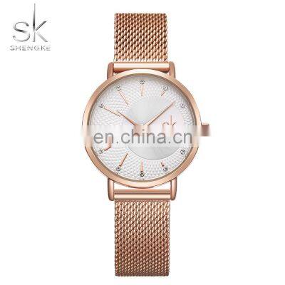 SHENGKE K0093 Lady's Quartz Movement Watch 2019 Simple Style Mesh Stainless Steel Band Watch Crysta Women Relogio Masculino