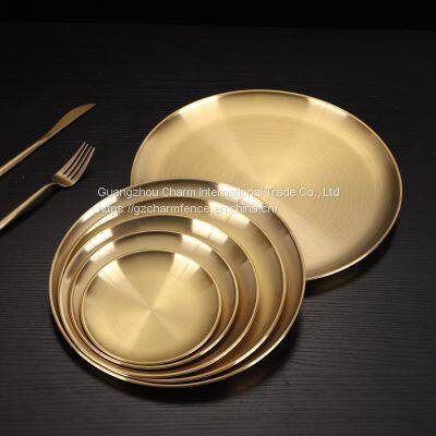 Fruit Round Tray, Flat Plate, Stainless Steel Disc, 201 Stainless Steel Western Tableware, Fast Food Plate, Coffee Shop, Fruit Plate, Korean Style photo-3