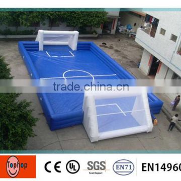 Portable blue PVC trapualin inflatable sports games Soccer Field for school / beach