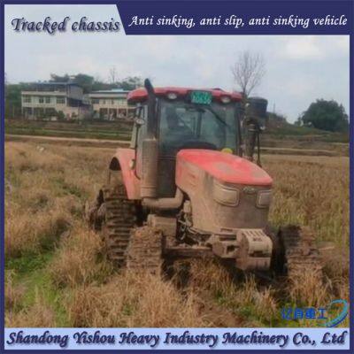 Tractor modification with anti sinking semi chain track and flexible turning on muddy ground