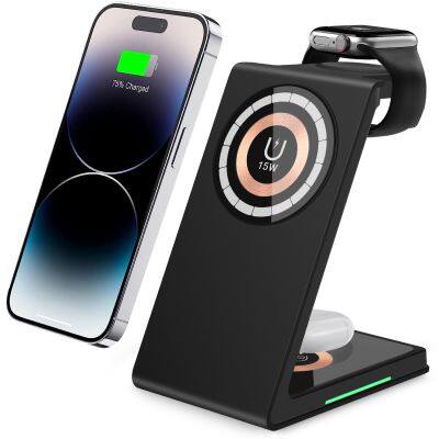 New Arrivals High Quality Aluminium Alloy 3 In 1 Wireless Charger Multifunctional 15W Mangeitc Wireless Phone  Charger