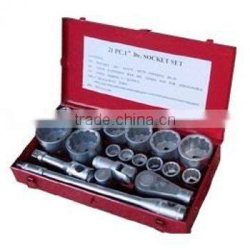 1"21pcs hand tool socket wrench set with red iron box