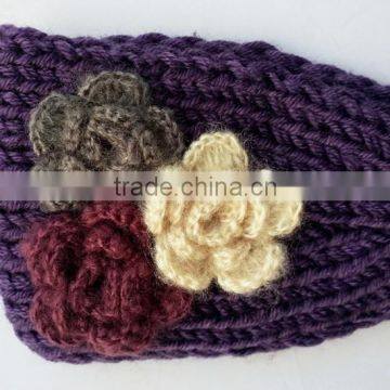 Good-looking 3 Flower Decorated Fashion Women Knitted Headband Headwear photo-5