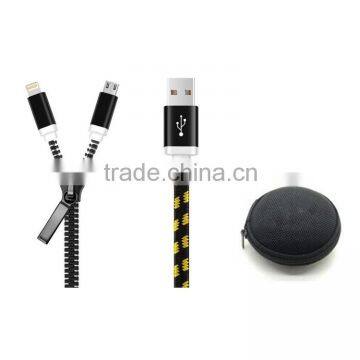 Colorful High Speed Flat Zipper 2 in 1 Data Micro USB Cable