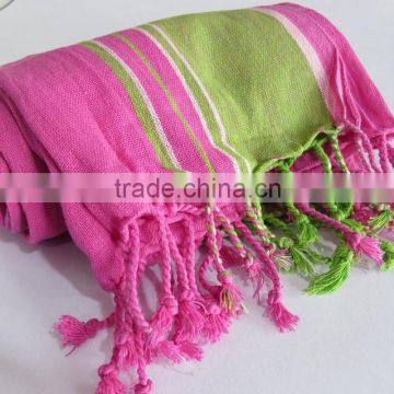 Hand beach towel kikoy tunisia handmade strip pink terry bath beach spa wrap