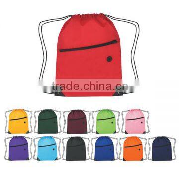 various color soft polyester drawstring bags with front pocket