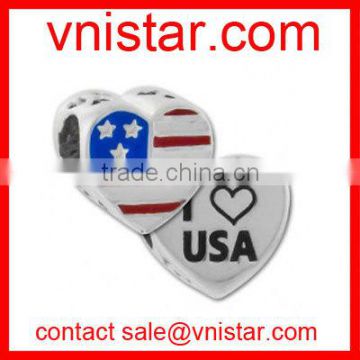 Vnistar metal alloy european style large hole I love USA beads for 2016 TB073