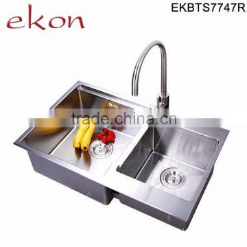 Top Mount Double Bowl Customized Desig Handmade Stainless Steel Sink Kitchen photo-6