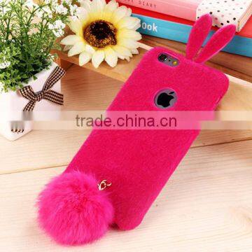 Soft TPU Genuiue Rabbit Colorfull Fluffy Fur Tail Ball Phone Case Lxuxry Phone Case for Iphone and for Samsung photo-2