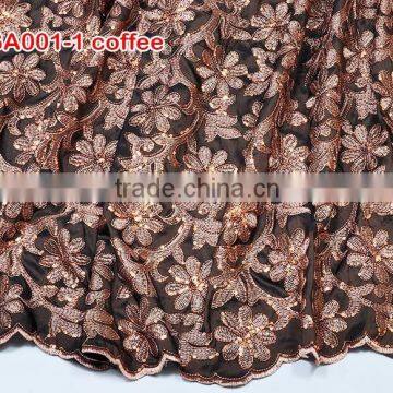 coffee high quality African lace george, embroidery george wrapper fabric of GA001-1