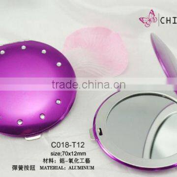 Compact Small round Foldable makeup mirror/Lady favourite handheld professional staninless rail makeup mirror with rhinestones