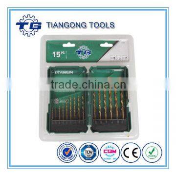 15pcs HSS Titanium coated fully ground Titanium coated drill in metal box