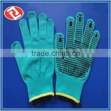 Fashion Style Hand Protection Blue PVC Dotted Cotton Gloves